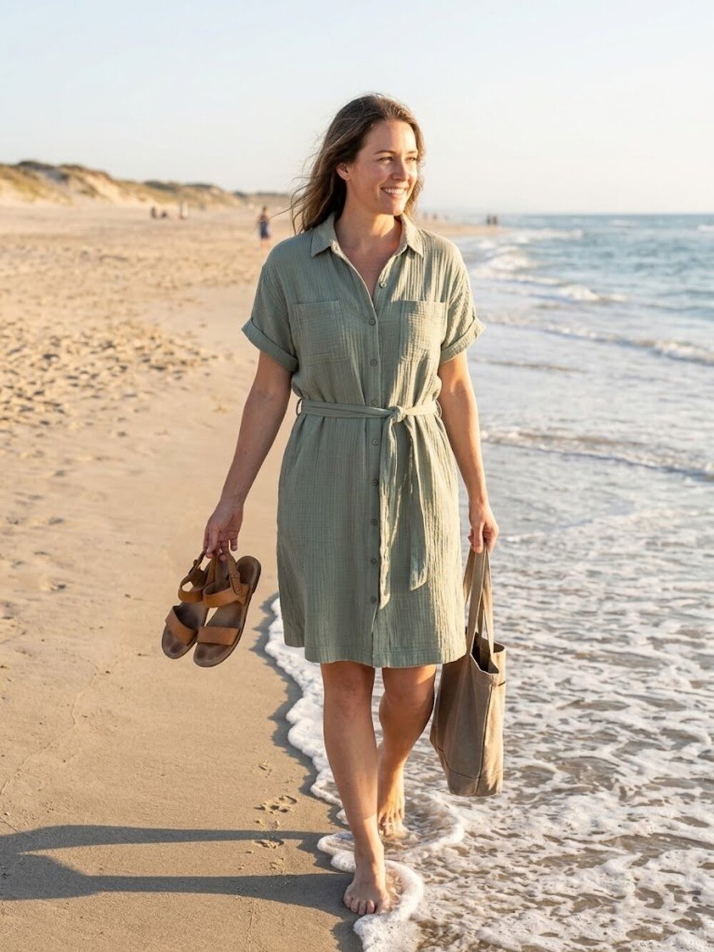 Linen Like Vintage Weatherproof Olive Green Button-Up Top